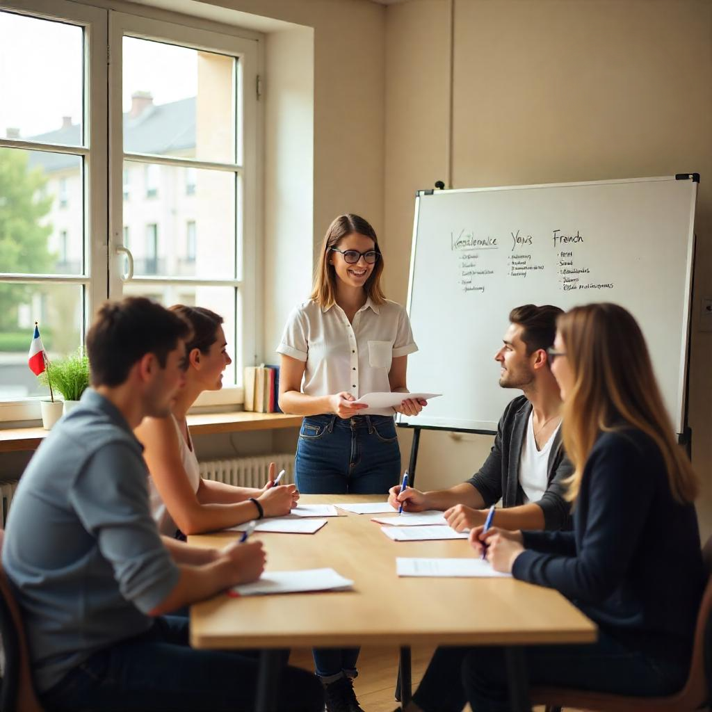 Grupo de jovenes en una clase de francés